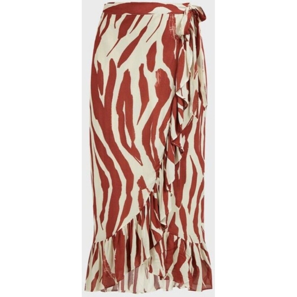 ANINE BING Lucky Zebra Wrap Skirt Midi Ruffle White Brown Tribal Travel XS